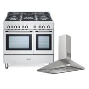 DeLonghi Gas Range Cooker & Hood Pack, Stainless Steel, A Rated