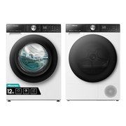 Hisense Washing Machine and Heat Pump Tumble Dryer Pack, 12kg, 1400 Spin, White, A Rated