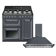 Smeg Victoria Dual Fuel Range Cooker & Hood Pack, Grey, A Rated