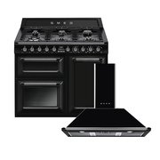 Smeg Victoria Dual Fuel Range Cooker & Hood Pack, Black, A Rated
