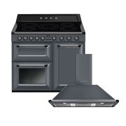 Smeg Victoria Induction Range Cooker & Hood Pack, Grey, A Rated