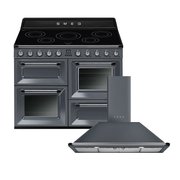 Smeg Victoria Induction Range Cooker & Hood Pack, Grey, A Rated