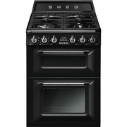 Smeg TR62BL Victoria Dual Fuel Cooker with Double Oven, Black, A Rated