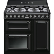 Smeg TR93BL Victoria 90cm Dual Fuel Range Cooker, Black, A Rated