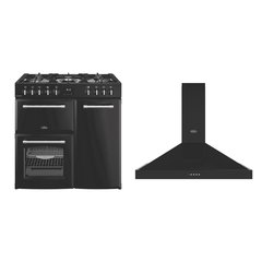 Belling Farmhouse 90DF 90cm Dual Fuel Range Cooker, Black, A Rated