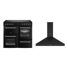 Belling RCA FARMHOUSE 100E B 100cm Ceramic Range Cooker, Black, A Rated