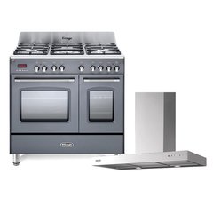 DeLonghi DVTR 906-DF/SLATE Vintage 90cm Dual Fuel Range Cooker, Stainless Steel, A Rated