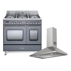 DeLonghi DVTR 906-DF/SLATE Vintage 90cm Dual Fuel Range Cooker, Stainless Steel, A Rated
