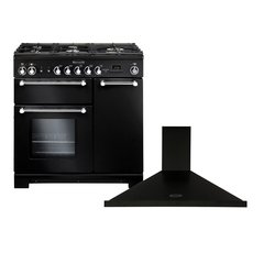 Rangemaster KCH90NGFBL/C 90cm Gas Range Cooker Kitchener Black / Chrome, A+ Rated