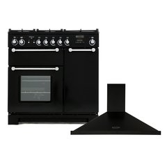 Rangemaster KCH90DFFBL/C 90cm Dual Fuel Range Cooker Kitchener Black / Chrome, A Rated