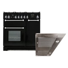 Rangemaster KCH90DFFBL/C 90cm Dual Fuel Range Cooker Kitchener Black / Chrome, A Rated