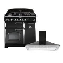 Rangemaster CDL90DFFCB/C 90cm Dual Fuel Range Cooker Classic Deluxe Charcoal Black / Chrome, A Rated