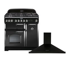 Rangemaster CDL90DFFCB/C 90cm Dual Fuel Range Cooker Classic Deluxe Charcoal Black / Chrome, A Rated