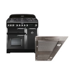 Rangemaster CDL90DFFCB/C 90cm Dual Fuel Range Cooker Classic Deluxe Charcoal Black / Chrome, A Rated