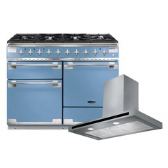 Rangemaster ELS110DFFCA 110cm Dual Fuel Range Cooker Elise China Blue / Brushed Nickel, A Rated