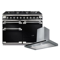 Rangemaster ELS110DFFGB 110cm Dual Fuel Range Cooker Elise Black / Brushed Nickel, A Rated