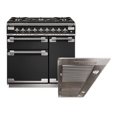 Rangemaster ELS90DFFCB 90cm Dual Fuel Range Cooker Elise Charcoal Black / Brushed Nickel, A Rated