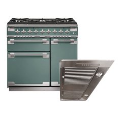 Rangemaster ELS90DFFMG 90cm Dual Fuel Range Cooker Elise Mineral Green / Brushed Nickel, A Rated