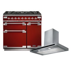 Rangemaster ELS90DFFRD 90cm Dual Fuel Range Cooker Elise Cherry Red / Brushed Nickel, A Rated