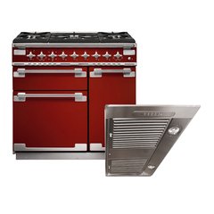 Rangemaster ELS90DFFRD 90cm Dual Fuel Range Cooker Elise Cherry Red / Brushed Nickel, A Rated