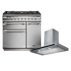 Rangemaster ELS90DFFSS 90cm Dual Fuel Range Cooker Elise Stainless Steel / Brushed Nickel, A Rated