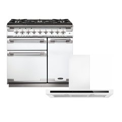 Rangemaster ELS90DFFWH 90cm Dual Fuel Range Cooker Elise White / Brushed Nickel, A Rated
