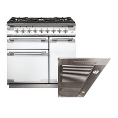 Rangemaster ELS90DFFWH 90cm Dual Fuel Range Cooker Elise White / Brushed Nickel, A Rated
