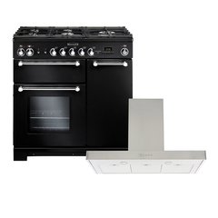 Rangemaster KCH90NGFBL/C 90cm Gas Range Cooker Kitchener Black / Chrome, A+ Rated