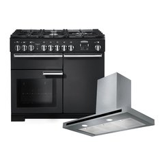 Rangemaster PDL100DFFCB/C 100cm Dual Fuel Range Cooker Professional Deluxe Charcoal Black / Chrome, A Rated