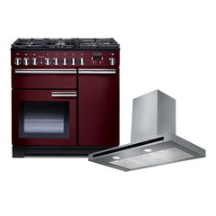 Rangemaster PDL90DFFCY/C 90cm Dual Fuel Range Cooker Professional Deluxe Cranberry / Chrome, A Rated