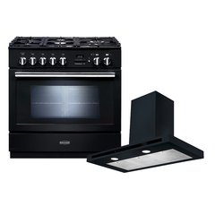Rangemaster PROP90FXPDFFGB/C 90cm Dual Fuel Range Cooker Professional Plus FXP Black / Chrome, A Rated