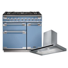 Rangemaster ELS90DFFCA 90cm Dual Fuel Range Cooker Elise China Blue / Brushed Nickel, A Rated