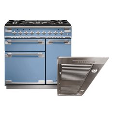 Rangemaster ELS90DFFCA 90cm Dual Fuel Range Cooker Elise China Blue / Brushed Nickel, A Rated