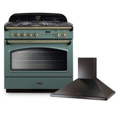 Rangemaster CLAS90FXDFFMG/B 90cm Dual Fuel Range Cooker Classic FX Mineral Green / Brass, A Rated