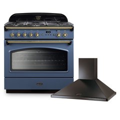 Rangemaster CLAS90FXDFFSB/B 90cm Dual Fuel Range Cooker Classic FX Stone Blue / Brass, A Rated