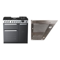Rangemaster EDDL90DFGBLK/CM1 90cm Dual Fuel Range Cooker Edge Deluxe Black Glass / Chrome, A Rated