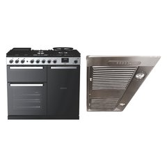 Rangemaster EDDL100DFGBLK/CM1 100cm Dual Fuel Range Cooker Edge Deluxe Black Glass / Chrome, A Rated