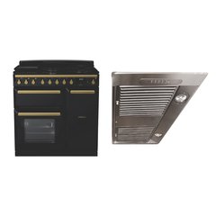 Rangemaster ESDL90DFPGBL/AB1 90cm Dual Fuel Range Cooker Estel Deluxe Black / Antique Brass, A Rated