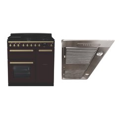 Rangemaster ESDL90DFPBOR/AB1 90cm Dual Fuel Range Cooker Estel Deluxe Bordeaux / Antique Brass, A Rated