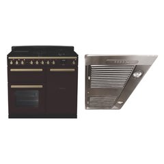 Rangemaster ESDL100DFPBOR/AB1 100cm Dual Fuel Range Cooker Estel Deluxe Bordeaux / Antique Brass, A Rated