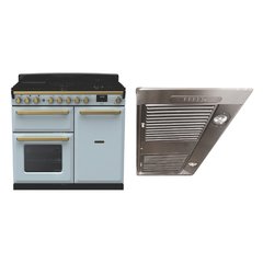 Rangemaster ESDL100DFPMSB/AB1 100cm Dual Fuel Range Cooker Estel Deluxe Misty Blue / Antique Brass, A Rated