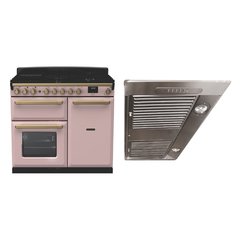 Rangemaster ESDL100DFPPPK/AB1 100cm Dual Fuel Range Cooker Estel Deluxe Pale Pink / Antique Brass, A Rated
