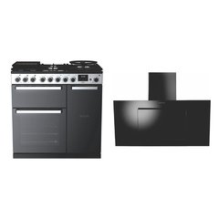 Rangemaster EDDL90DFGBLK/CM1 90cm Dual Fuel Range Cooker Edge Deluxe Black Glass / Chrome, A Rated