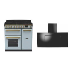 Rangemaster ESDL90DFPMSB/AB1 90cm Dual Fuel Range Cooker Estel Deluxe Misty Blue / Antique Brass, A Rated