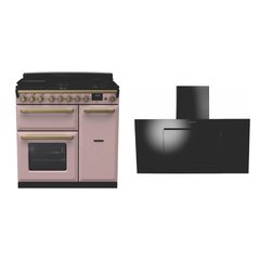 Rangemaster ESDL90DFPPPK/AB1 90cm Dual Fuel Range Cooker Estel Deluxe Pale Pink / Antique Brass, A Rated
