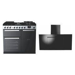 Rangemaster EDDL100DFGBLK/CM1 100cm Dual Fuel Range Cooker Edge Deluxe Black Glass / Chrome, A Rated
