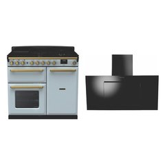 Rangemaster ESDL100DFPMSB/AB1 100cm Dual Fuel Range Cooker Estel Deluxe Misty Blue / Antique Brass, A Rated