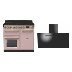 Rangemaster ESDL100DFPPPK/AB1 100cm Dual Fuel Range Cooker Estel Deluxe Pale Pink / Antique Brass, A Rated