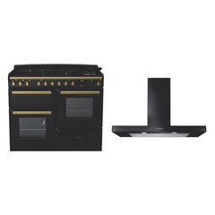 Rangemaster ESDLO110DFPGBL/AB1 110cm Dual Fuel Range Cooker Estel Deluxe Black / Antique Brass, A Rated