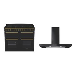 Rangemaster ESDLB110DFPGBL/AB1 110cm Dual Fuel Range Cooker Estel Deluxe Black / Antique Brass, A Rated